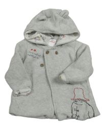 Světlešedý melírovaný podšitý propínací svetr s Paddingtonem a kapucí Tu