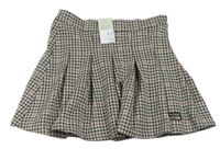 Nové - Béžovo-černo-starorůžová kostkovaná sukně s nášivkou Primark