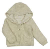 Smetanový třpytivý chlupatý zateplený propínací svetr s kapucí F&F