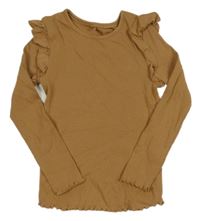 Hnědé žebrované triko s volánky George