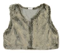 Béžovo-sivá kožušinová podšitá vesta Next
