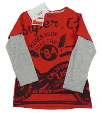 Nové - Červeno-šedé triko s motorkou a nápisem M&S