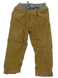 Hnedé menšestrové podšité nohavice s úpletovým pasom C&A