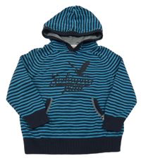 Petrolejovo-černý pruhovaný svetr s nápisem a kapucí S. Oliver