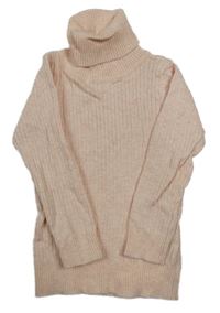 Svetloružový melírovaný rebrovaný svetrový rolák Next