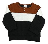 Hnedo-bielo-čierna vzorovaná mikina