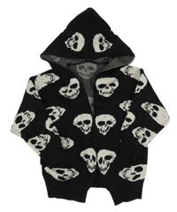 Čierny svetrový cardigan s lebkami a kapucňou Shein