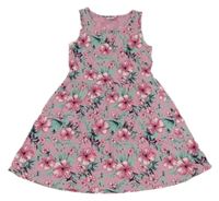 Ružové kvetované bavlnené šaty s listami Kiki&Koko