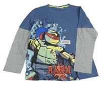 Tmavomodro-šedé triko s Želvou Ninja - Raphael
