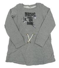 Sivá melírovaná tepláková šatová tunika s hvězdami z flitrů a nápisom Pocopiano