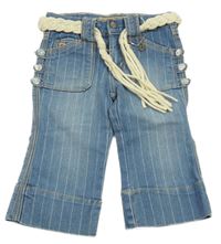 Modré pruhované capri rifle s opaskom