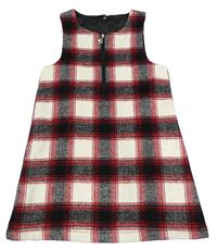 Béžovo-čierno-červené kockované vlnené šaty F&F