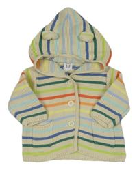 Béžovo-barevný pruhovaný propínací svetr s kapucí GAP