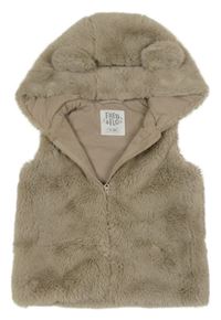 Hnedá kožušinová podšitá vesta s kapucňou F&F
