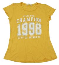 Horčicové tričko s číslom a nápisom H&M