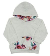 Biela ľahká mikina s kvetmi a kapucňou