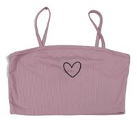 Staroružový rebrovaný crop top so srdcem Shein