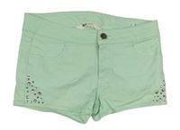 Mintové rifľové kraťasy s kamienkami H&M