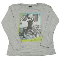 Sivé melírované tričko s potlačou Chapter young