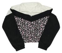 Čierno-biela crop fleecová mikina s leopardím vzorom Nutmeg