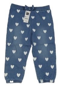 Nové - Modré lehké teplákové kalhoty se srdíčky Dunnes 