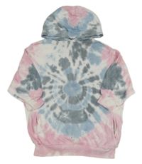 Bílo-růžovo-modrá batikovaná mikina s kapucí Next