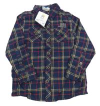 Nové - tmavomodro-červeno-červená kostkovaná košile Topolino