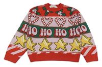 Ružovo-červený vzorovaný sveter s nápisom a hviezdami H&M