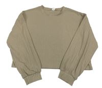 Béžové žebrované crop triko 