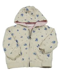 Smotanová prepínaci mikina s modrymi kvety a kapucňou F&F