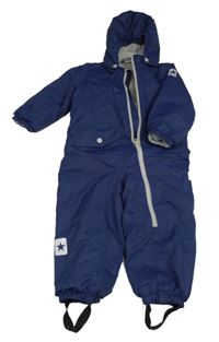 Tmavomodrá šusťáková zimní kombinéza s kapucí 