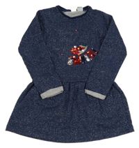 Tmavomodré třpytivé teplákové šaty s flitry 