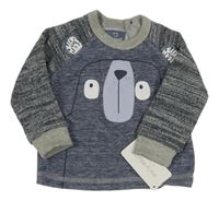 Nové - tmavomodré triko s šedými pletenými rukávy a medvědem Early Days