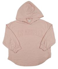 Svetloružové tričko s nápisom a kapucňou shein