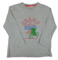 Sivé melírované tričko s nápisom a bicyklom
