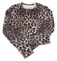 Béžovo-čierne leopardí crop tričko shein