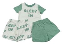 3set - Bielo-zelené pyžamové triko + biele pyžamové kraťasy s nápisy + zelené George