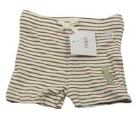 Bielo-hnedé pruhované rebrované kraťasy s medvěďom M&S