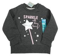 Tmavošedá mikina s nápisy a hůlkou Primark