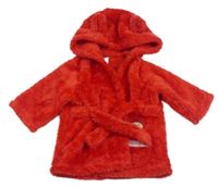 Červený chlupatý župan s Paddingtonem a kapucí