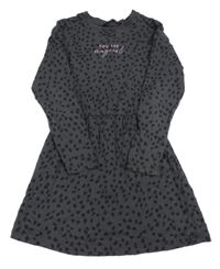 Antracitovo-čierne bodkovaná é šaty s nápisom George