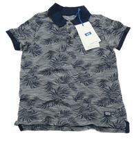 Nové - Tmavomodro-bílé melírované polo tričko s listy WE