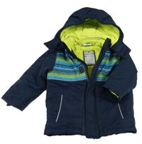 Tmavomodro-zelená šusťáková vzorovaná zimní bunda s kapucí Topomini