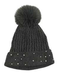 Tmavošedá čepice s perlami a bambulí Zara