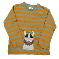 Khaki-medové pruhované triko s vikingem Alana