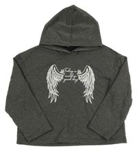 Tmavosivá mikina s křídly a kapucňou Shein