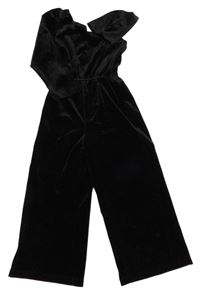 Černý sametový třpytivý kalhotový overal s jedním rukávem Zara