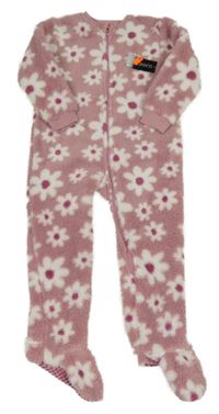 Nové - Růžový plyšový květovaný overal Dunnes 