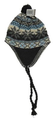 Nové - Šedo-bílo-světlemodrá čepice s norským vzorem a bambulí 