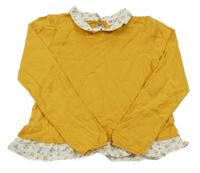 Hořčicovo-biely sveter s košilovými květovanými prvky H&M